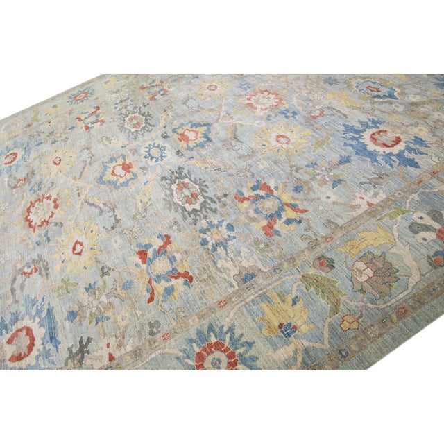 Textile Modern Handmade Sultanabad Wool Rug With Allover Pattern in Light Blue For Sale - Image 7 of 8