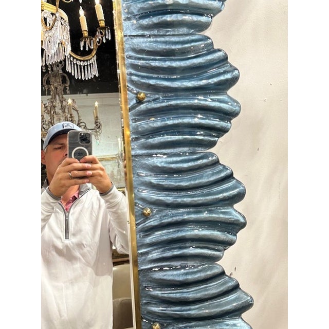 Murano Blue Glass Leaf Form Mirror For Sale - Image 4 of 6
