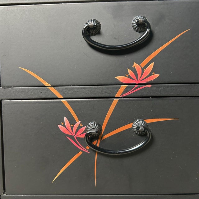 Mid-Century Modern Lacquered Drawer Chest with Floral Pattern, Japan, 1980s For Sale - Image 3 of 11