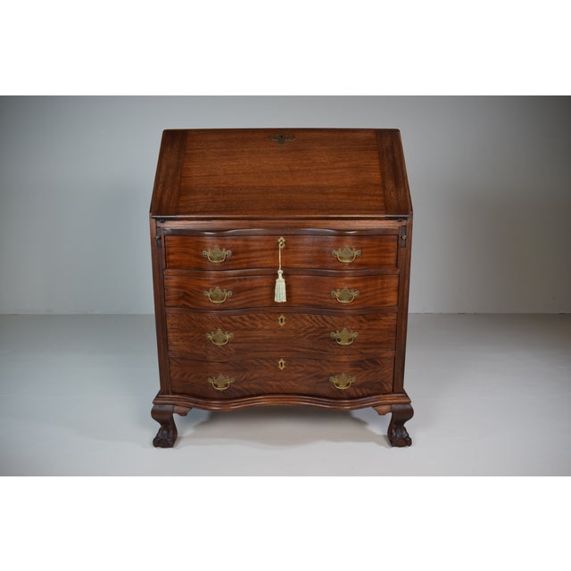 Chippendale Mahogany Secretary Slant Top Desk, 1920's For Sale - Image 15 of 16