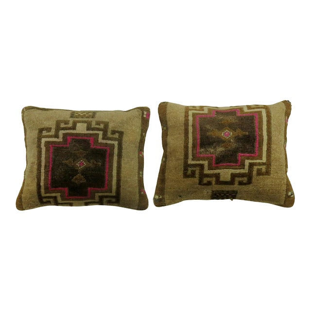 Pair of Turkish Rug Pillows with Pops of Bright Pink For Sale