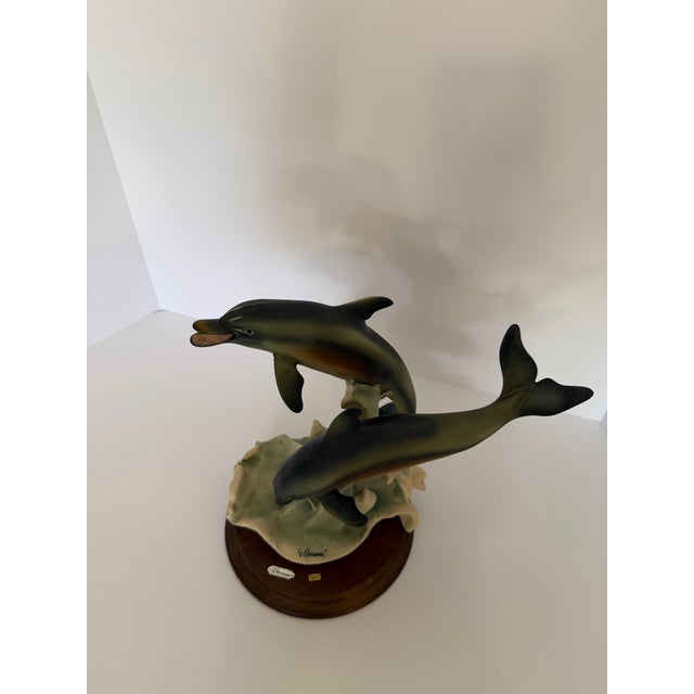 Vintage Coastal Dolphin Sculpture on Wood Base For Sale - Image 4 of 8