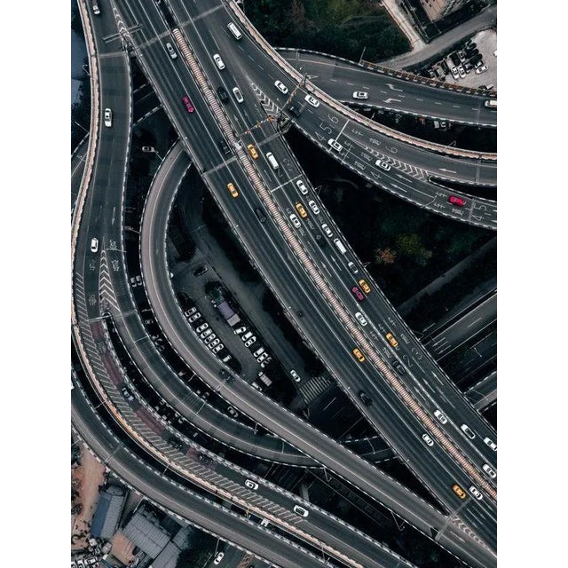 Aerialperspective Images, Top View of Road Intersection and Busy Overpass, Photograph, in Flawless conditions. Designed...