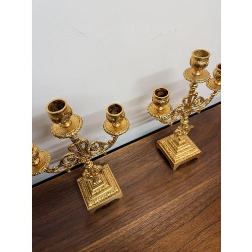 Louis XIV Gilt Brass Candleholders, Set of 2 For Sale - Image 3 of 6