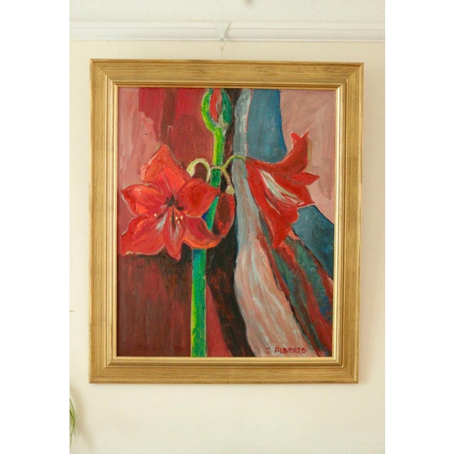 Ingegerd Alberts, Red Lillies, 1960s, Oil on Canvas, Framed For Sale - Image 4 of 11