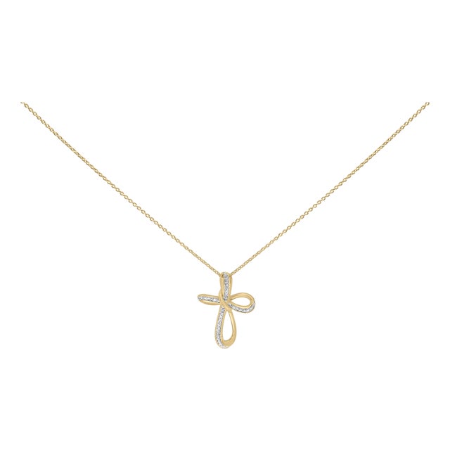Gold Vermeil Diamond Accent Infinity Cross Pendant Necklace For Sale