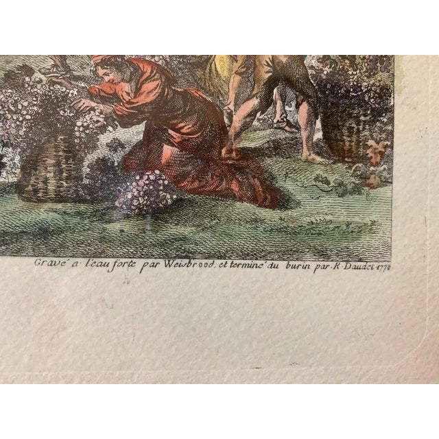 Hand Watercolored Print "La Pleine Vendange" Depicting the Grape Harvest-Framed For Sale In West Palm - Image 6 of 8