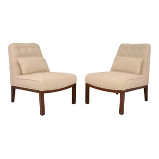 Ecru Sand Bouclé Sophia Slipper Chairs by Edward Wormley for Dunbar - A Pair For Sale