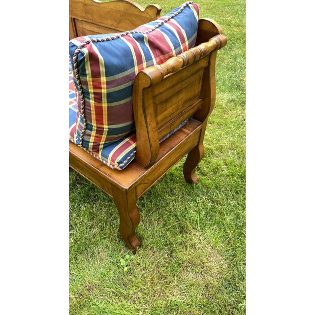 Early 21st Century Scrolled-Arm Wooden Hall Bench With Fabric Cushions For Sale - Image 5 of 9