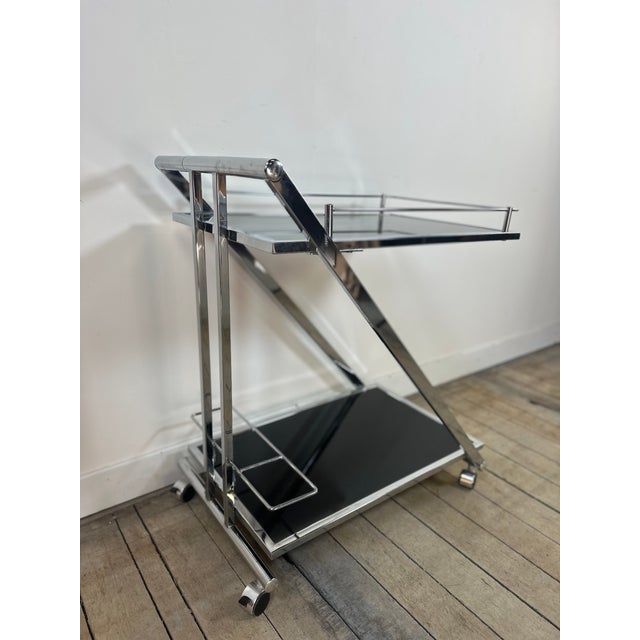 Modern Vintage Z-Line Serving Cart in Chrome and Smoked Glass, 2000s For Sale - Image 3 of 13