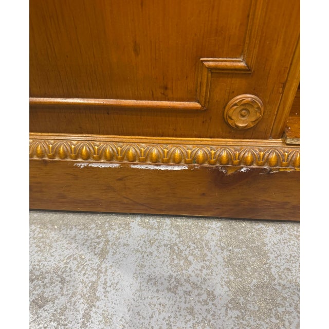 Fine Vintage Sligh Furniture Greek Key Leather Top Bookcase Front Knotty Pine Desk For Sale In West Palm - Image 6 of 12