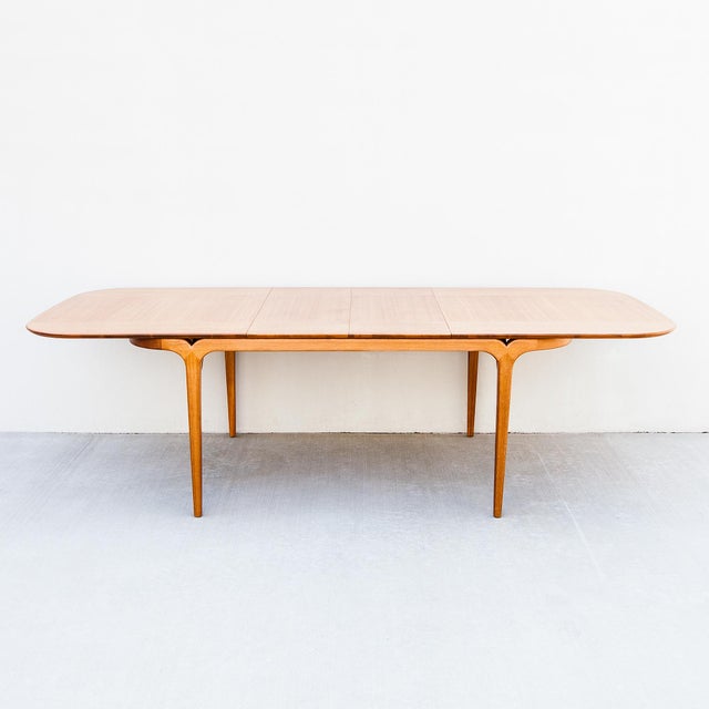 1950s Restored 1950s Mahogany Dining Table With Two Leaves Attributed to Brown Saltman For Sale - Image 5 of 17