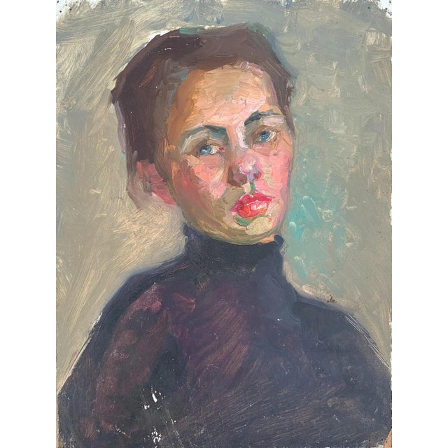 1960s Original Oil Portrait Painting, Young Girl, Ukrainian Art For Sale