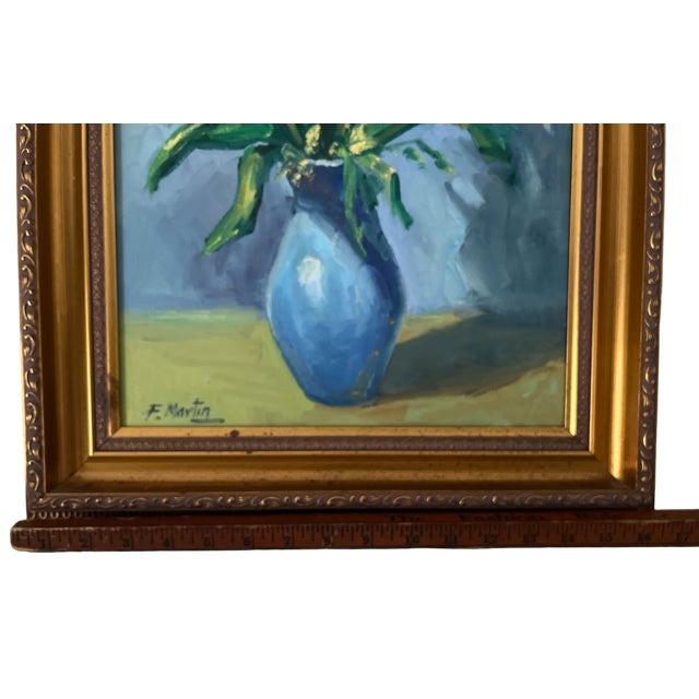 1990s 1990s Félix Martín Martín (B. 1953) – Expressive Floral Still Life in Blue Vase, Oil on Canvas, Framed For Sale - Image 5 of 6