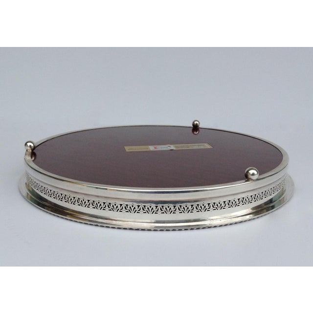 Silver Vintage Silver Plate Reticulated Server Tray w/ Laminate Wood Grain Interior For Sale - Image 8 of 11
