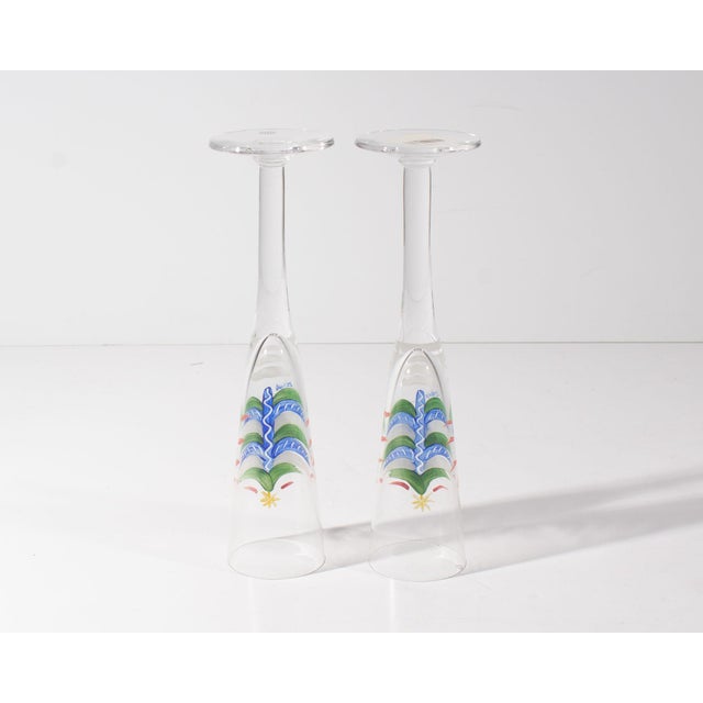 Green Pair of Christmas Champagne Flutes by Ulrica Hydman Vallien For Sale - Image 8 of 9