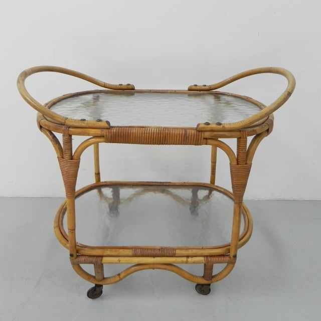 Bamboo Rattan Serving Trolley on Castors, 1950s For Sale - Image 13 of 18