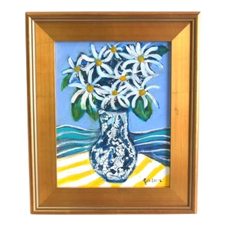 Vase of Flowers Oil Painting by the Talented Ruth Arenz Including the Antiqued Gold Wood Frame For Sale