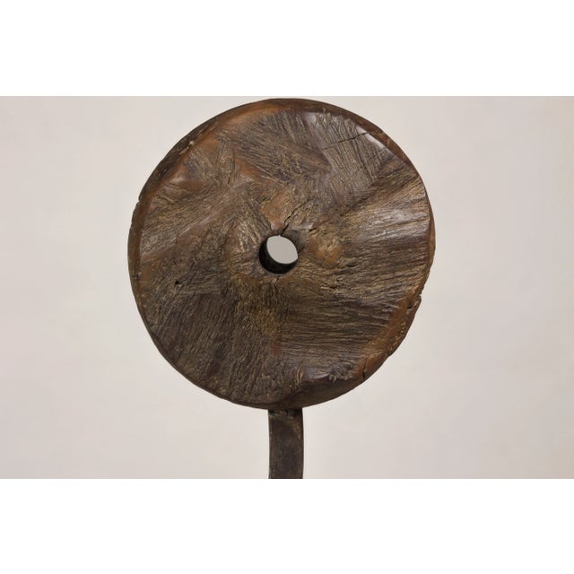 Wood 19th Century Ancient Indian Cart Wheel Mounted on Custom Black Lacquered Base For Sale - Image 7 of 12