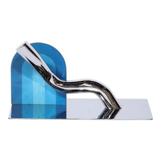 1970s Modernist Chrome & Painted Cobalt Enamel Curvilinear Sculpture by William Pye For Sale