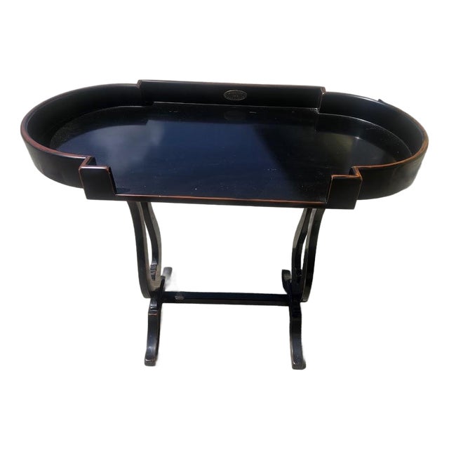 Theodore Alexander Black Lacquer Tray Table, Ateliers De La Madeleine Desk For Sale