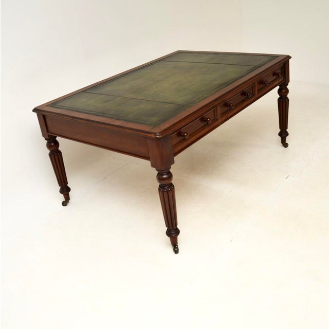 Antique Victorian Partners Desk with Leather Top, 1840 For Sale - Image 3 of 12