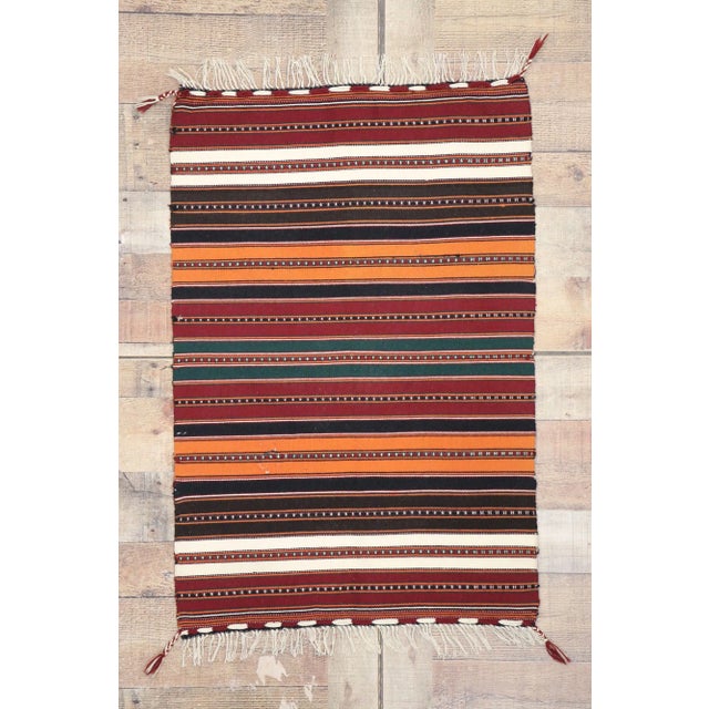 Red Vintage Persian Shiraz Striped Kilim Rug - 02'03 X 03'04 For Sale - Image 8 of 9