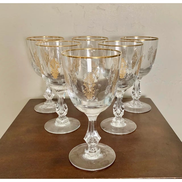 Vintage Modern Clear Gilt Tiffin Glass Wine Glasses - Set of 6 For Sale In San Diego - Image 6 of 6