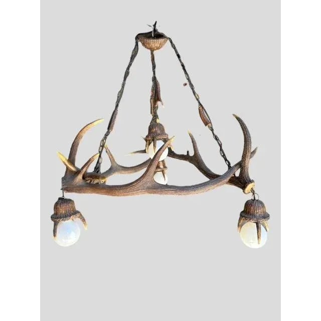 1940s Vintage Antler Chandelier For Sale - Image 4 of 4
