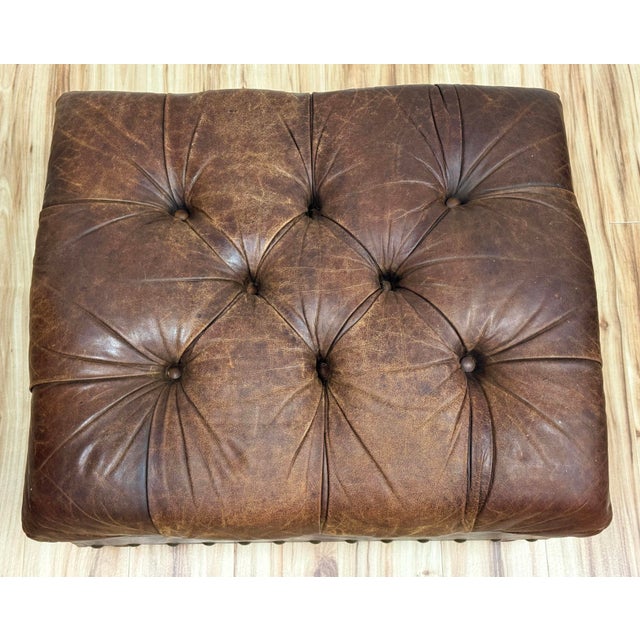 Vintage Restoration Hardware Leather Churchill Cigar Chair and Ottoman With Nailheads For Sale - Image 15 of 18