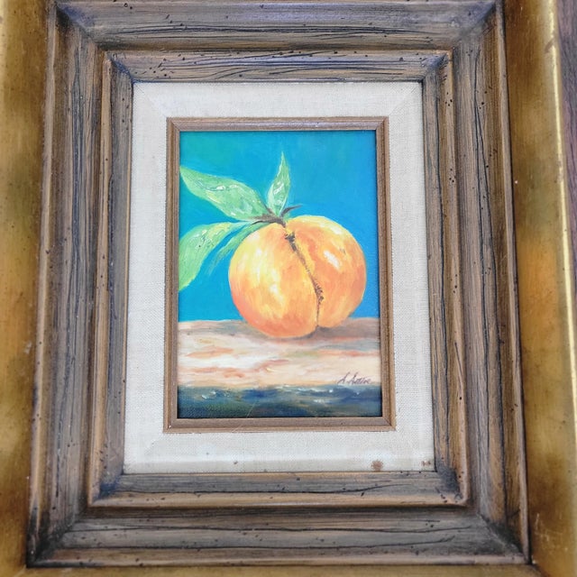 VTG Original Still Life Oil Painting in Ornate Gilt Wood Frame Peach Signed Ooak For Sale - Image 4 of 18