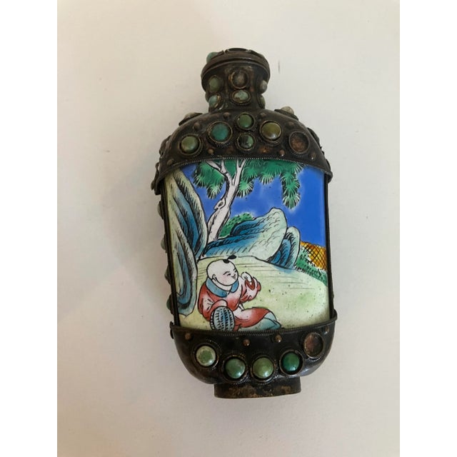 Chinese Late 19th Century Stone Inlaid Snuff Bottle For Sale - Image 3 of 7