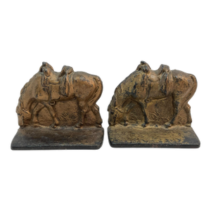 Vintage Cast Iron Grazing Horse Bookends - A Pair