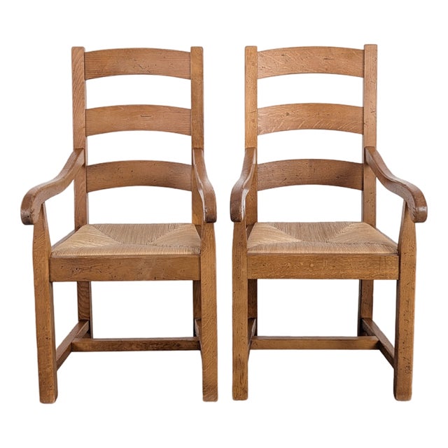Vintage Armchairs in Oak with Rush Weave, Set of 2 For Sale