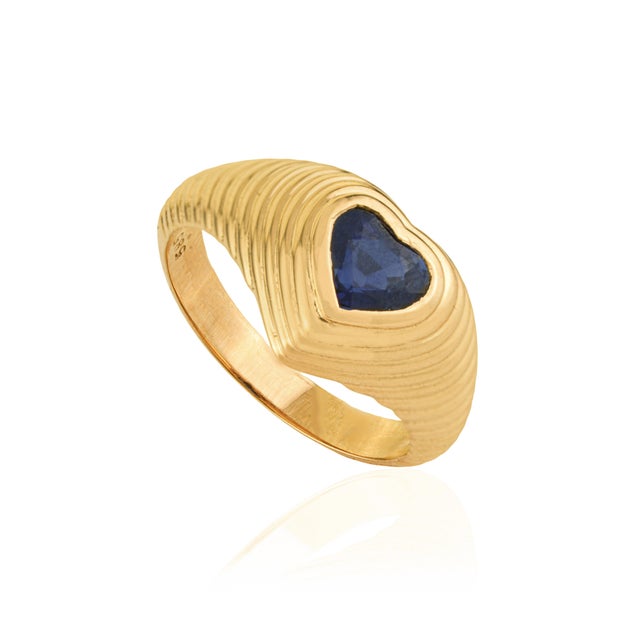 Not Yet Made - Made To Order 14k Gold Fluted Vintage Dome Ring Size 4 With Heart-Cut Blue Sapphire For Sale - Image 5 of 18
