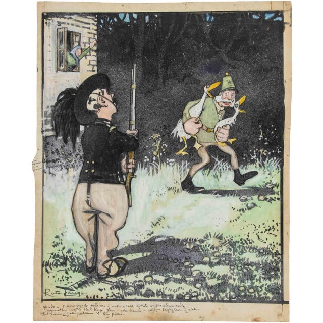 Gabriele Galantara, Thief of Geese, Mixed Media on Paper, Early 20th Century For Sale