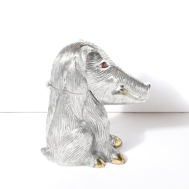 Mid-Century Aluminum & Brass Sculptural Boar Wine Cooler Signed Arthur Court For Sale - Image 10 of 14