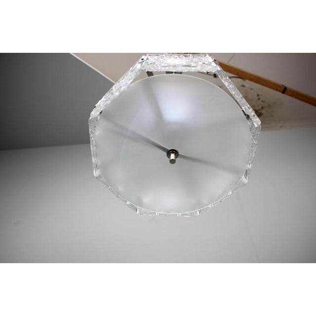 Czechoslovak Cut Glass and Chrome Pendant Light from Kamenický Šenov, 1970s For Sale - Image 3 of 13