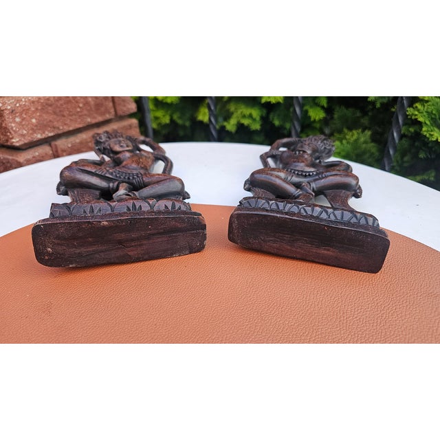 Brown Nude Wooden Apsara Dancer Figurine, Cambodia, 1980s, Set of 2 For Sale - Image 8 of 10