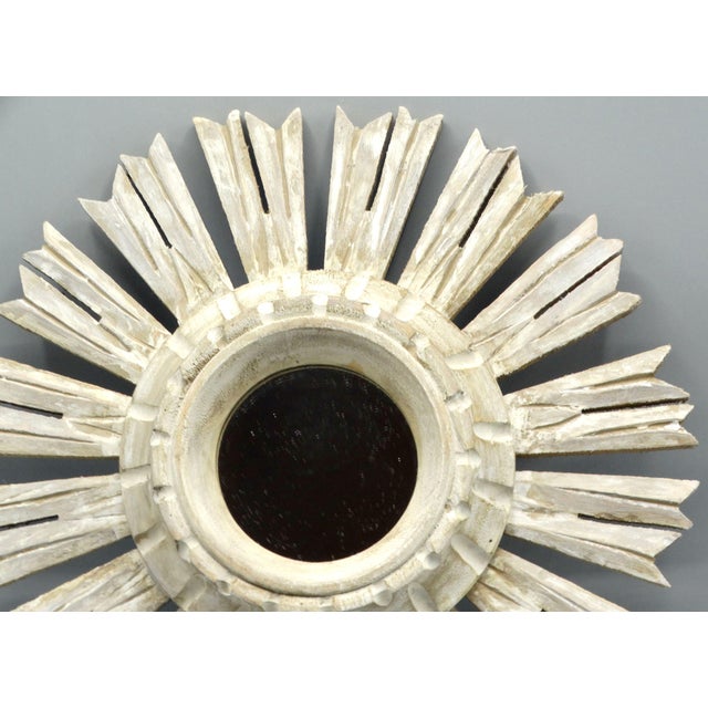 Organic White-Washed Carved Wood Sunburst Mirror For Sale - Image 6 of 11