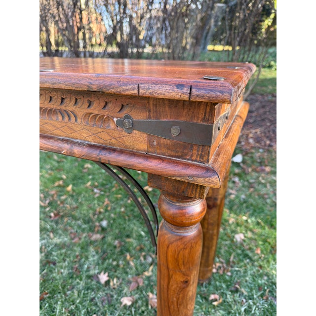 Vintage Indian Carved Wooden Console Table With Nailhead Design and Baluster Legs For Sale - Image 11 of 15
