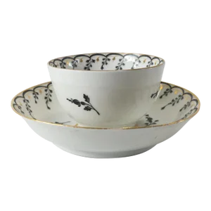18th Century English Porcelain Teacup and Saucer Attributed to Derby- 2 Pieces