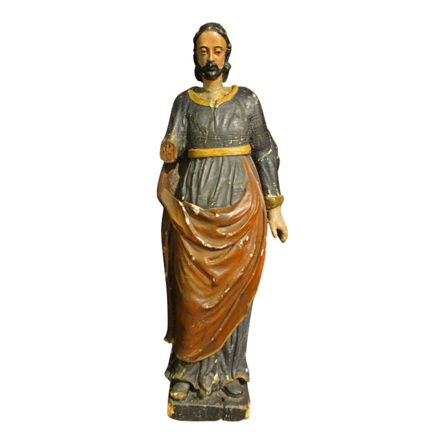 18th Century Wood Sculpture of a Saint For Sale