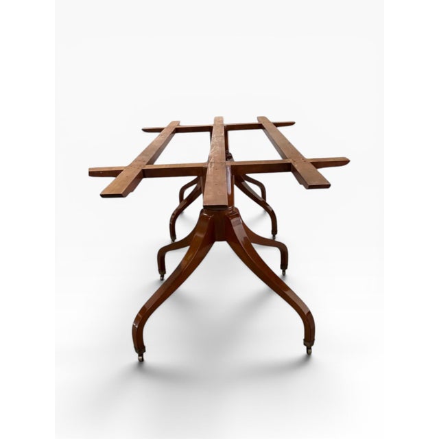 Wood Dennis & Leen–Attributed Regency Style Double-Pedestal Dining Table — 104” For Sale - Image 7 of 16