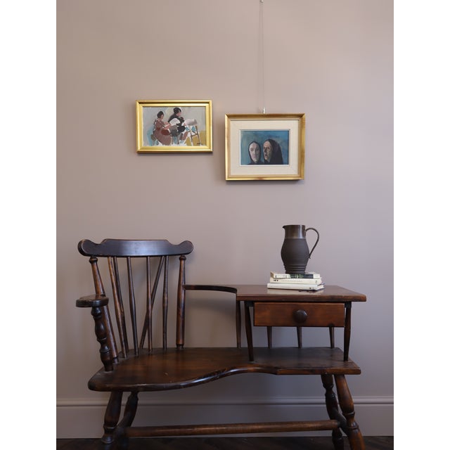Mid-Century Modern Mid-Century Modern Swedish "Whispers" Vintage Figurative Portrait Mixed Media Painting, Framed For Sale - Image 3 of 13
