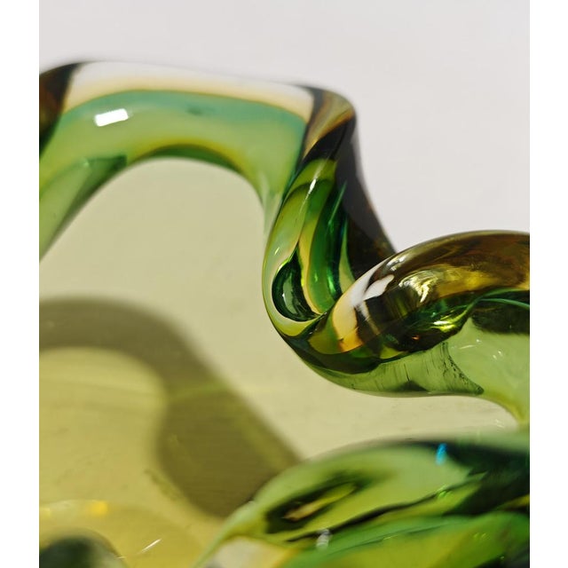 Mid-Century Modern Ashtray in Green and Yellow Submerged Murano Glass by Flavio Poli, 1960s For Sale - Image 3 of 10