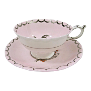Antique Paragon Abstract Floral Flower Pink Teacup & Saucer White Silver Gilded