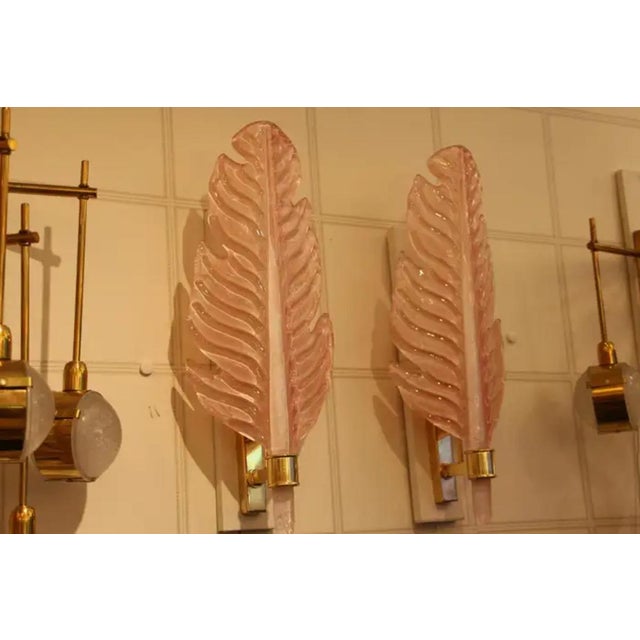 Pink Leaf-Shaped Pink Murano Glass Wall Sconces in the style of Barovier, 2000s, Set of 2 For Sale - Image 8 of 13
