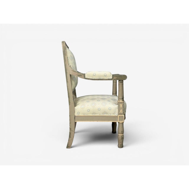 Gustavian, Lounge Chairs, Grey Paint Decorated, Fabric, Sweden, 19th C. For Sale - Image 13 of 13