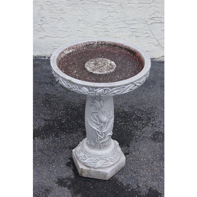 Cast Stone Floral Bird Bath For Sale - Image 15 of 15